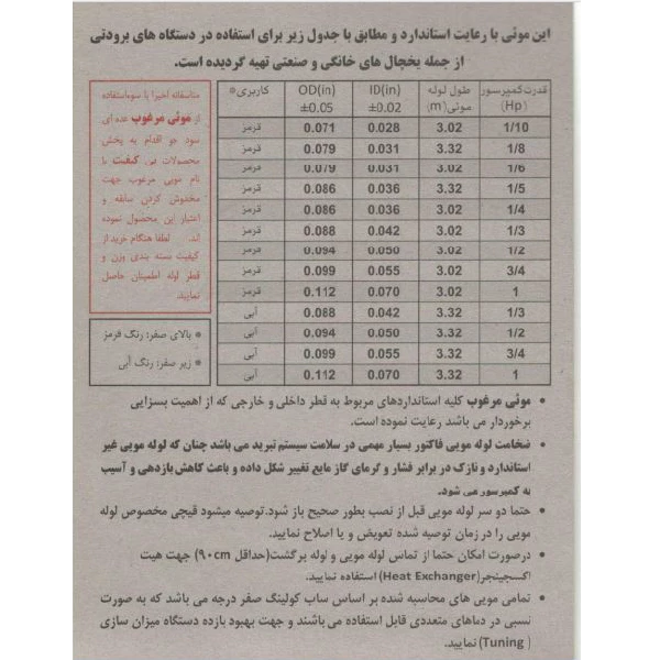 لوله مویی مرغوب مدل 1/4HP  